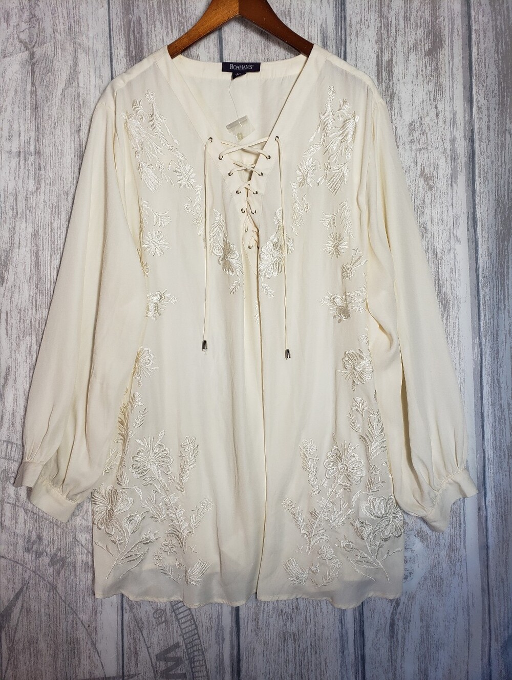 Romantic Roaman's Embroidered Lace-Up Boho Peasant Tunic Blouse New! Sz 30 - 4X